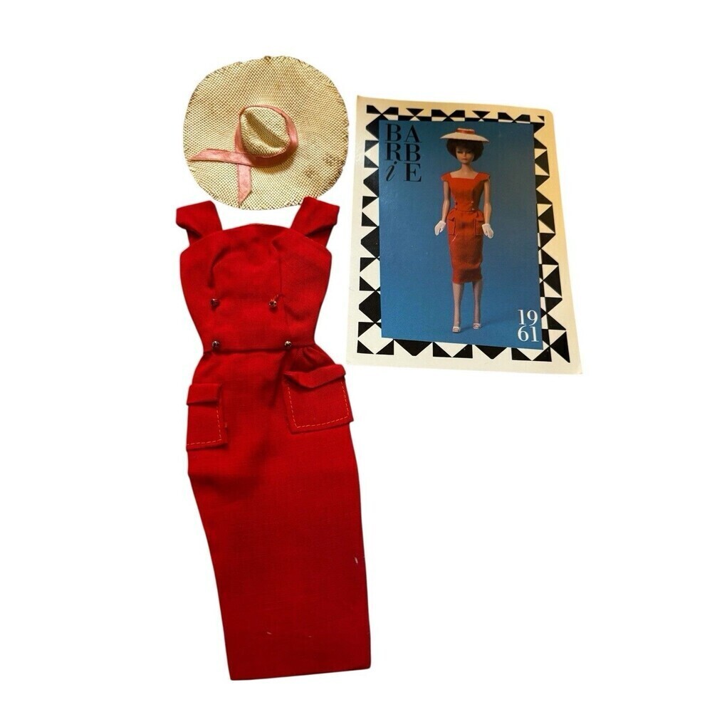 VTG 1960'S Mattel Barbie Red Sheath Sensation #986 Outfit Dress Hat Fashion Card